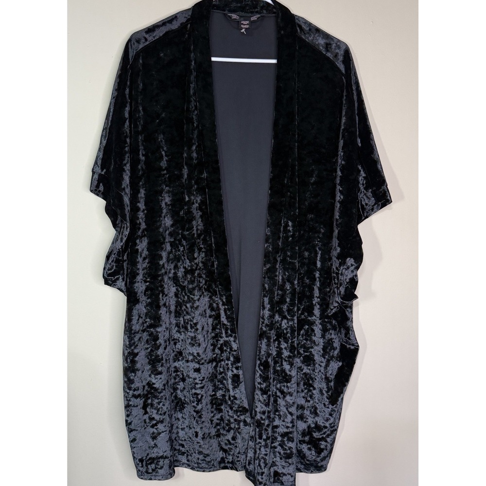 Victoria's Secret M/L‎ Black Crushed Velvet Open Robe Kimono Top